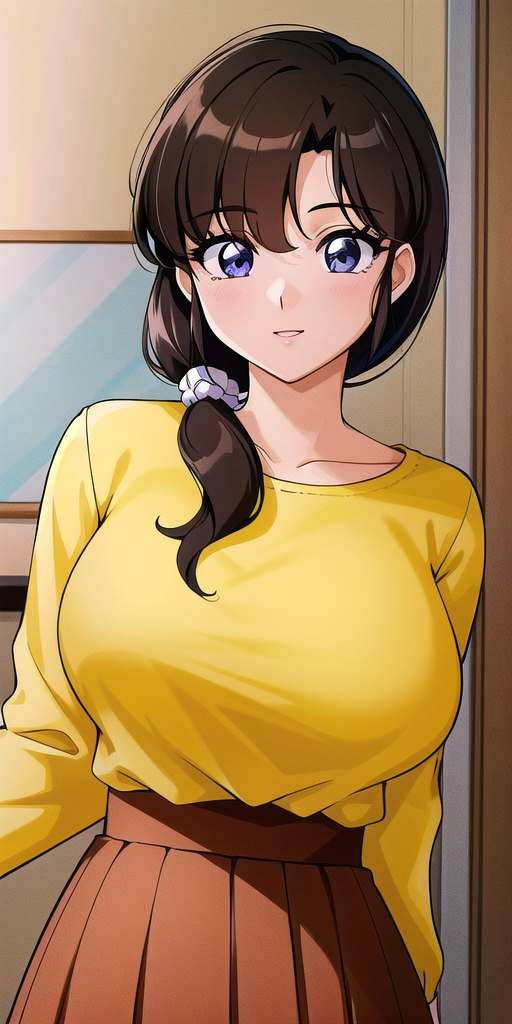 04617-3873519576-, tendou_kasumi, , Yellow_Sweater_Red_Skirt, standing, solo, large breasts,, masterpiece, best quality, detailed face, detailed.png